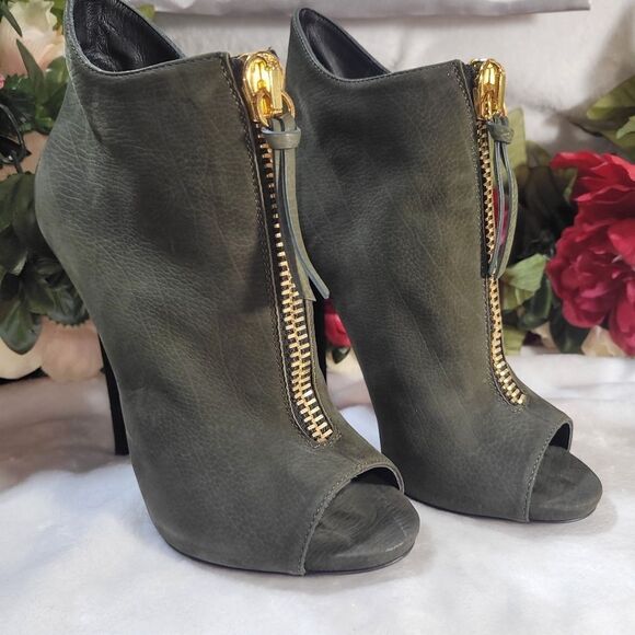NIB Giuseppe Zanotti Army Green Peep Toe Bootie - Picture 5 of 12